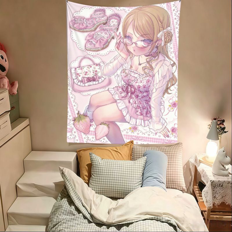 Anime Cosplay Girl Photo - VIKAMA Pink Anime Girl Tapestry, Kawaii